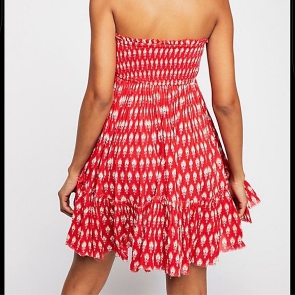 Free People FP One Red White Cinched Boho Western Cottagecore Summer Dress XS - Picture 12 of 14
